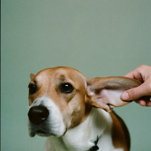 A dog's ear being checked and cleaned